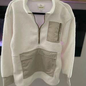 NEW American Eagle medium cream fleece jacket adjustable waist strap